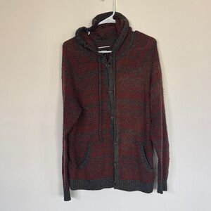 RVCA Men's Dark Gray and Deep Red Cardigan